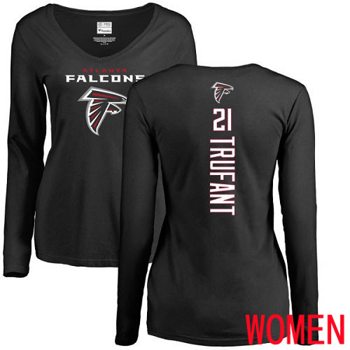 Atlanta Falcons Black Women Desmond Trufant Backer NFL Football #21 Long Sleeve T Shirt